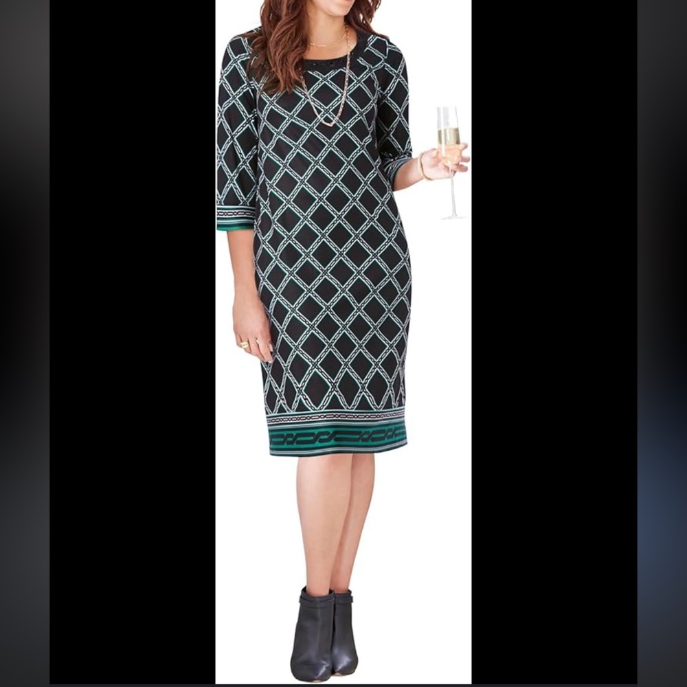 White House Black Market - 3/4 Sleeve Sheath Dress - black/green - size 6